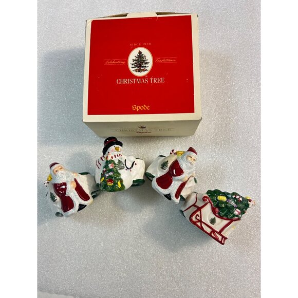 Vintage Spode Christmas Tree Napkin Rings set of 4 2004 Excellent In Original Bo - Picture 1 of 11